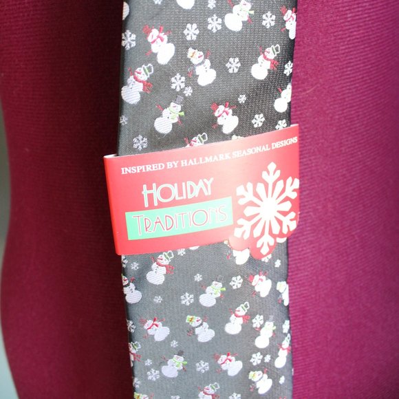 Holiday Traditions Necktie Black With Silver Snowmen Christmas - Picture 2 of 6